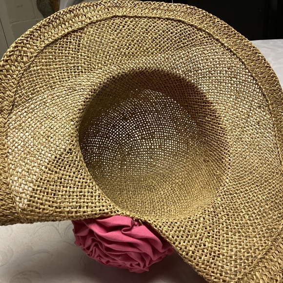 Women’s straw hat, turned back, brown, beautiful pink bow - Picture 5 of 7